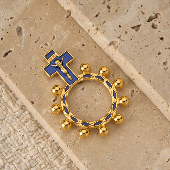 Christianartworkshop Bague chapelet crucifix avec émail bleu et perles (lot de 5/10) : un symbole de rédemption - image 2