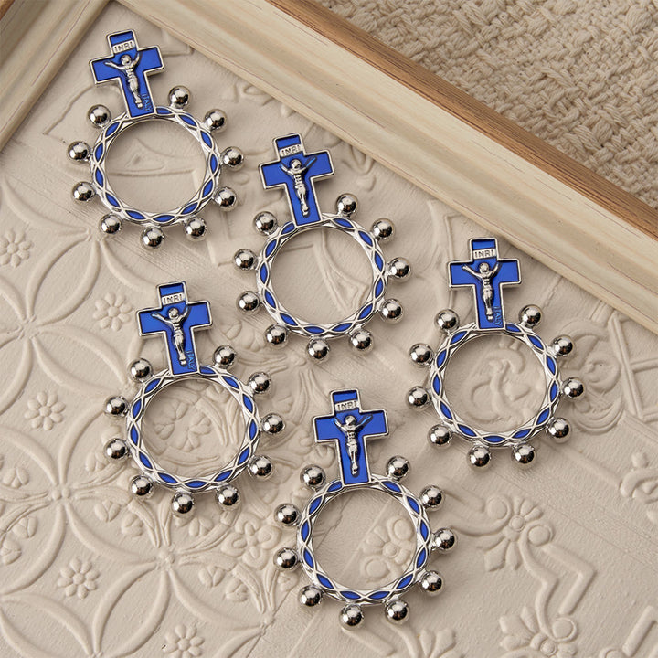 Christianartworkshop Bague chapelet crucifix avec émail bleu et perles (lot de 5/10) : un symbole de rédemption - image 7