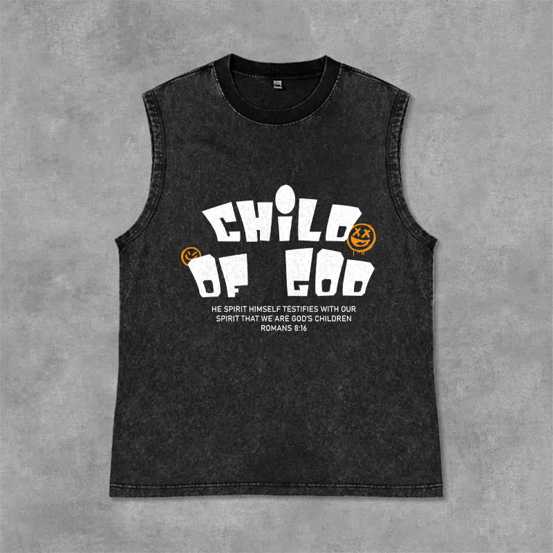 Christianartworkshop Débardeur vintage délavé à imprimé graffiti « Enfant de Dieu Romains 8:16 » - Noir - 2XL - image 0