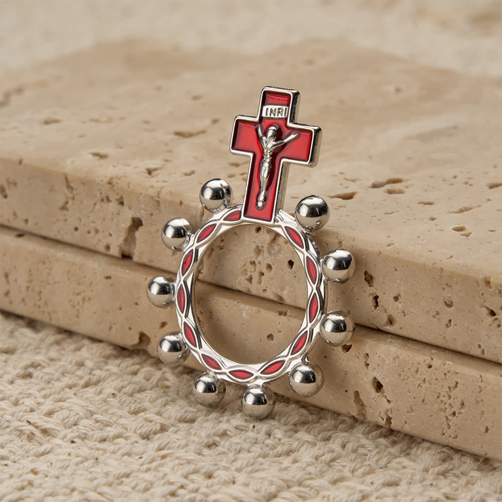 Christianartworkshop Bague chapelet crucifix avec émail rouge et perles (lot de 5/10) : un symbole de rédemption - image 2