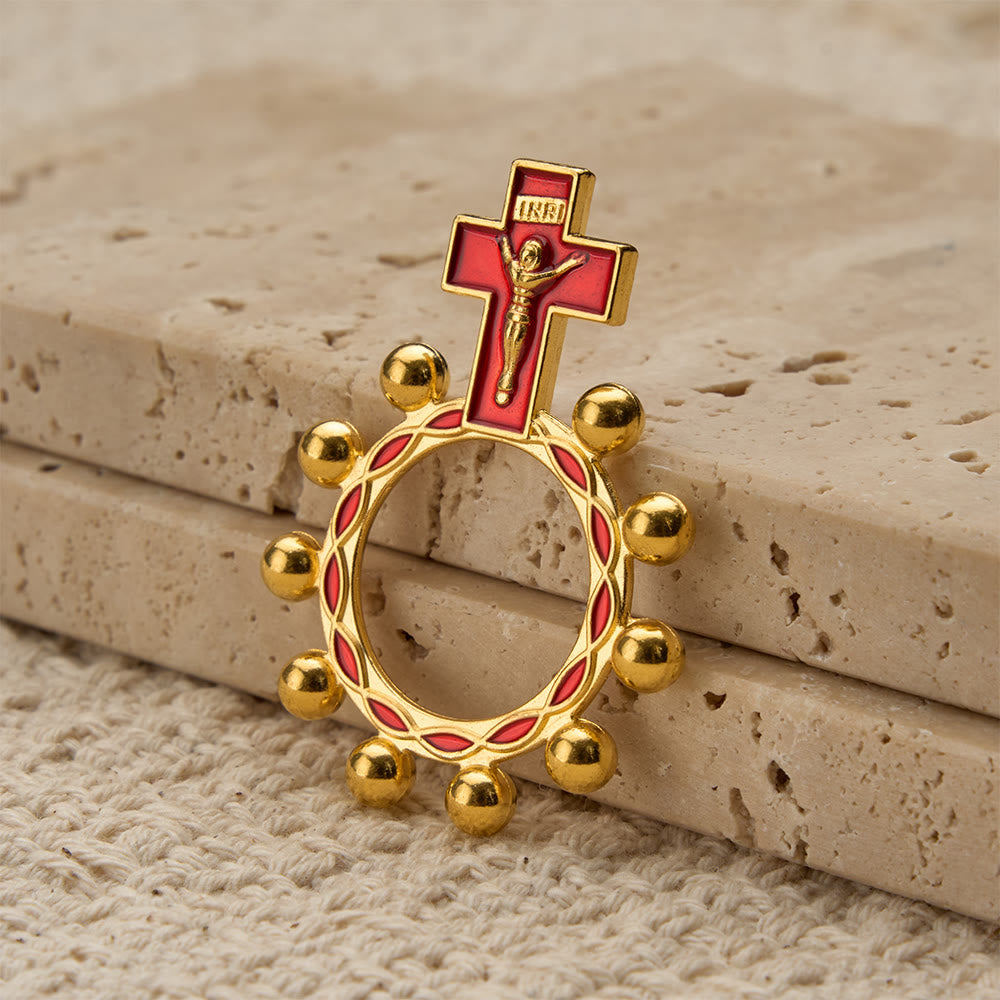 Christianartworkshop Bague chapelet crucifix avec émail rouge et perles (lot de 5/10) : un symbole de rédemption - image 9