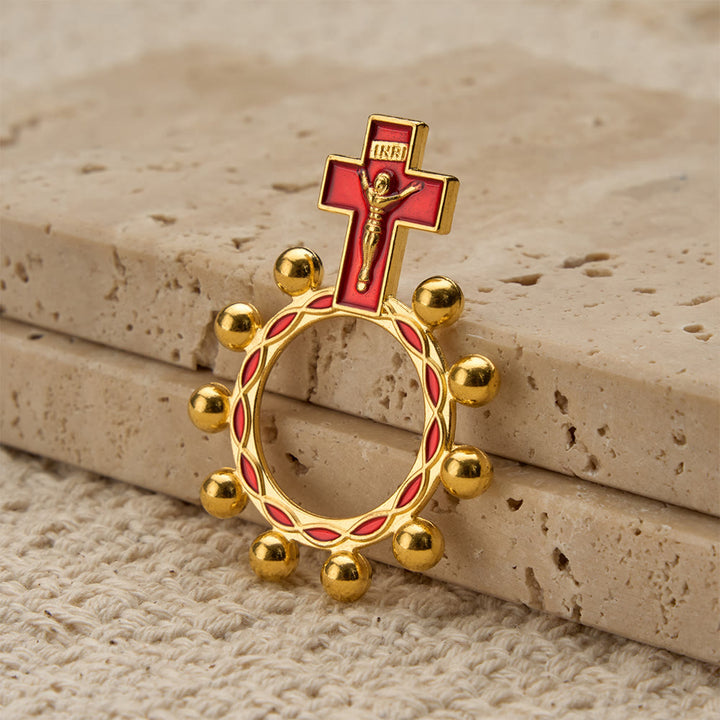 Christianartworkshop Bague chapelet crucifix avec émail rouge et perles (lot de 5/10) : un symbole de rédemption - image 9