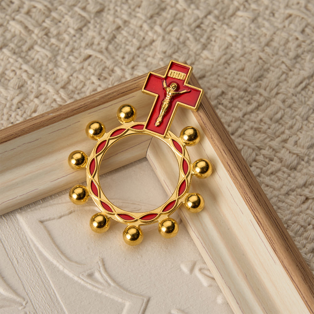 Christianartworkshop Bague chapelet crucifix avec émail rouge et perles (lot de 5/10) : un symbole de rédemption - image 11
