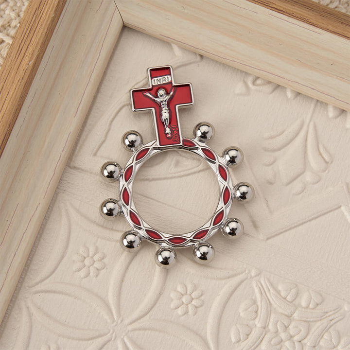 Christianartworkshop Bague chapelet crucifix avec émail rouge et perles (lot de 5/10) : un symbole de rédemption - image 3