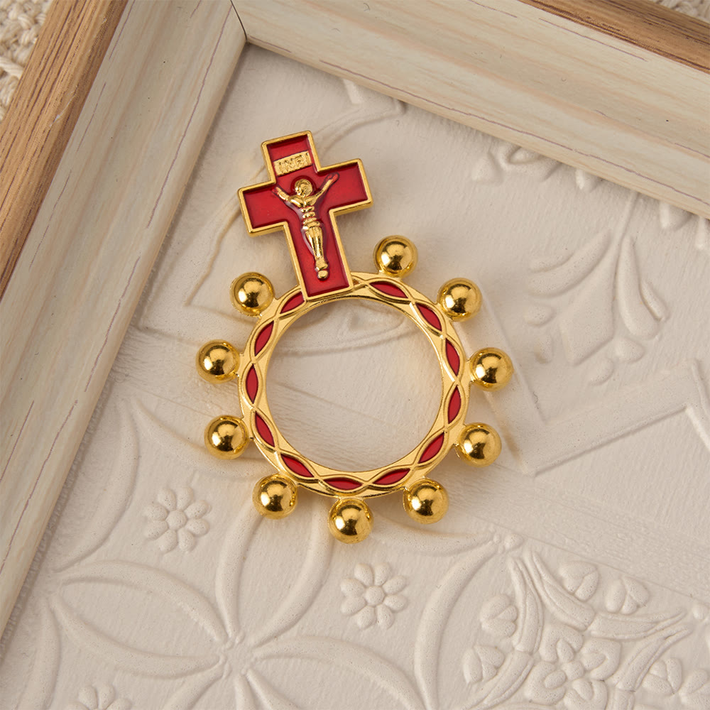 Christianartworkshop Bague chapelet crucifix avec émail rouge et perles (lot de 5/10) : un symbole de rédemption - image 10