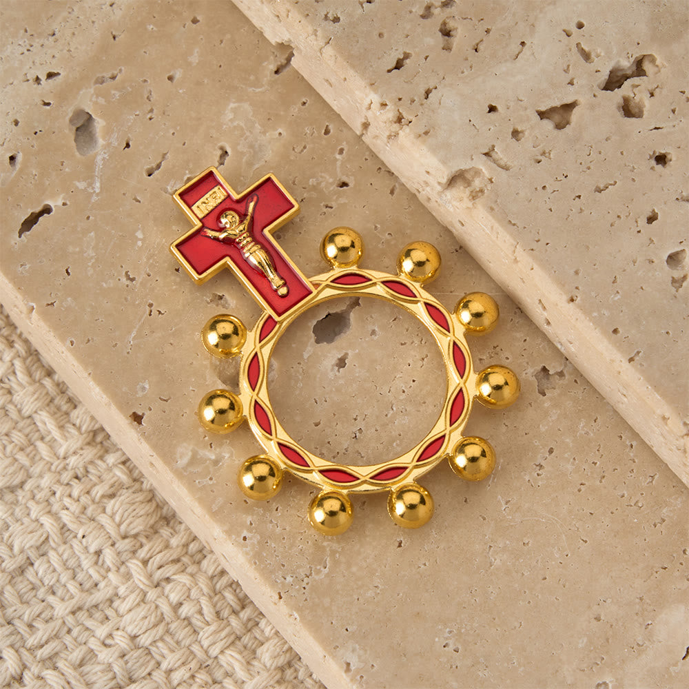 Christianartworkshop Bague chapelet crucifix avec émail rouge et perles (lot de 5/10) : un symbole de rédemption - image 8