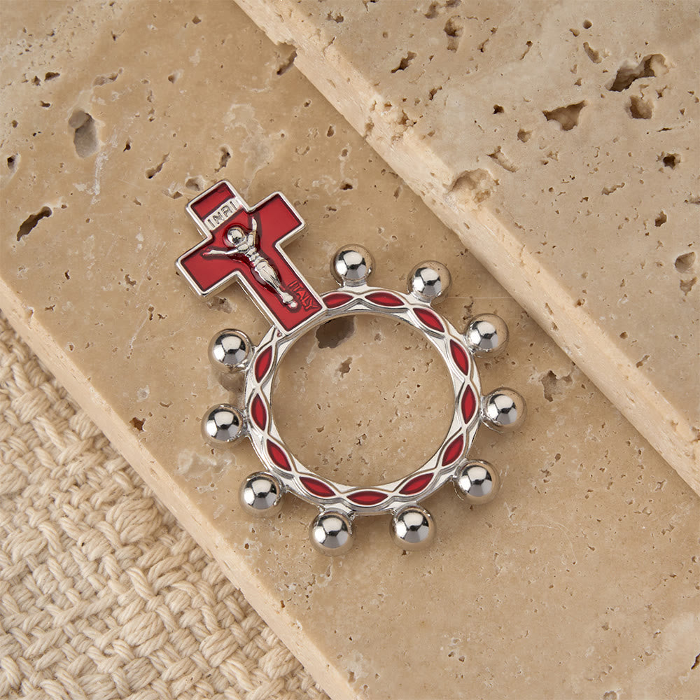 Christianartworkshop Bague chapelet crucifix avec émail rouge et perles (lot de 5/10) : un symbole de rédemption - image 5