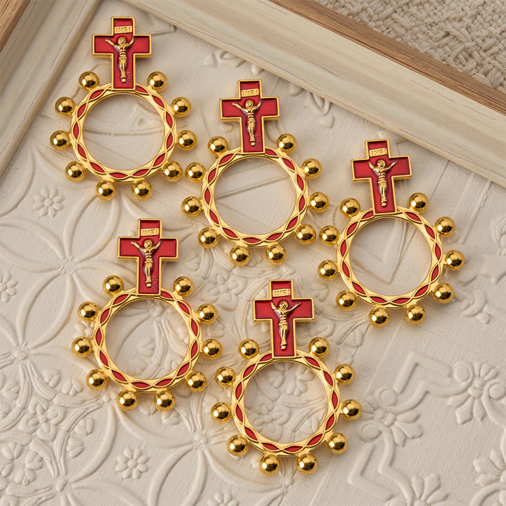 Christianartworkshop Bague chapelet crucifix avec émail rouge et perles (lot de 5/10) : un symbole de rédemption - image 7