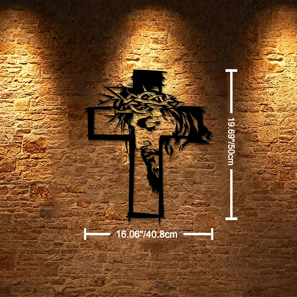 Christianartworkshop Croix avec Jésus et couronne d'épines, décoration murale en métal : un rappel saisissant de la grâce - 16,06''*19,69''*0,047''/40,8 cm*50 cm*0,12 cm - image 6