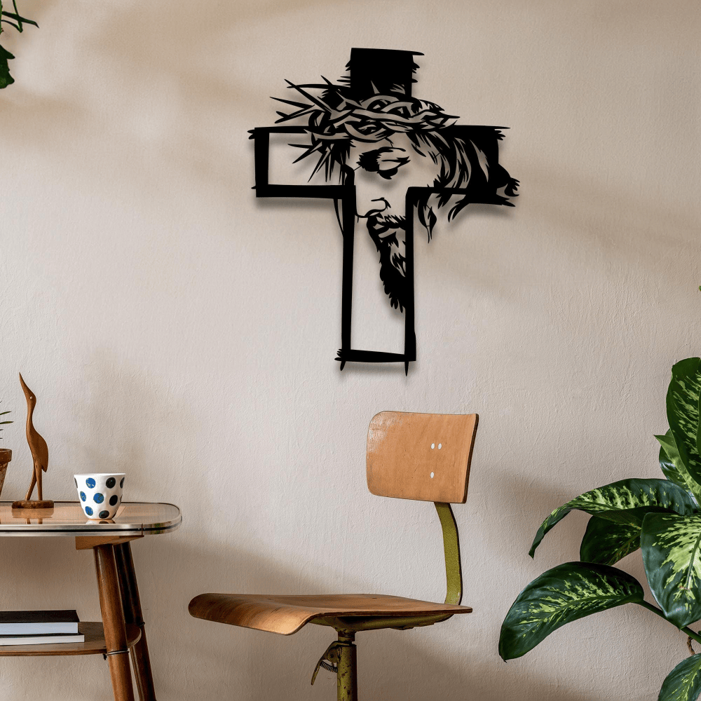 Christianartworkshop Croix avec Jésus et couronne d'épines, décoration murale en métal : un rappel saisissant de la grâce - image 3