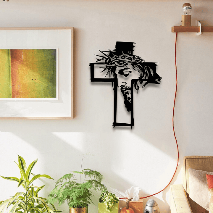 Christianartworkshop Croix avec Jésus et couronne d'épines, décoration murale en métal : un rappel saisissant de la grâce - image 2