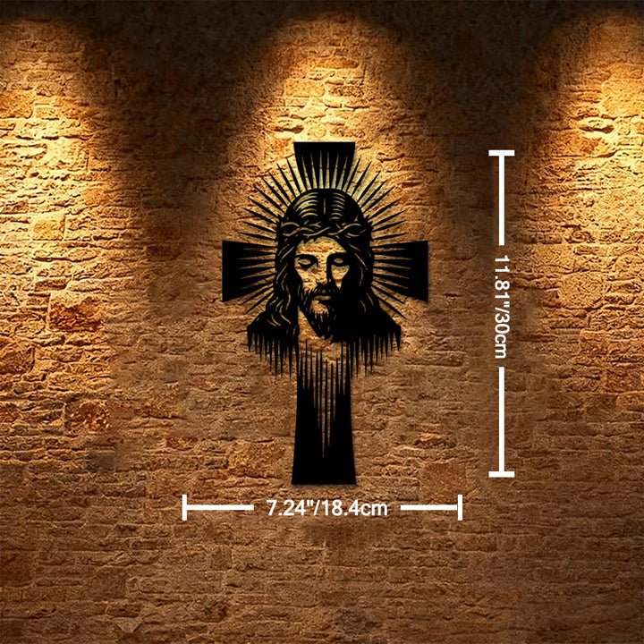 Christianartworkshop Croix de Jésus rayonnante, décoration murale en métal : symbole de lumière et de grâce divines - 7,24 po * 11,81 po * 0,04 po / 18,4 cm * 30 cm * 0,1 cm - image 5