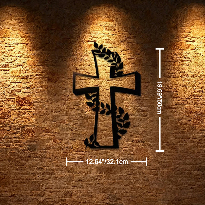 Christianartworkshop Croix moderne ornée de feuillage et de vrilles, décoration murale en métal : un puissant symbole de foi grandissante - 12,64''*19,69''*0,047''/32,1 cm*50 cm*0,12 cm - image 6
