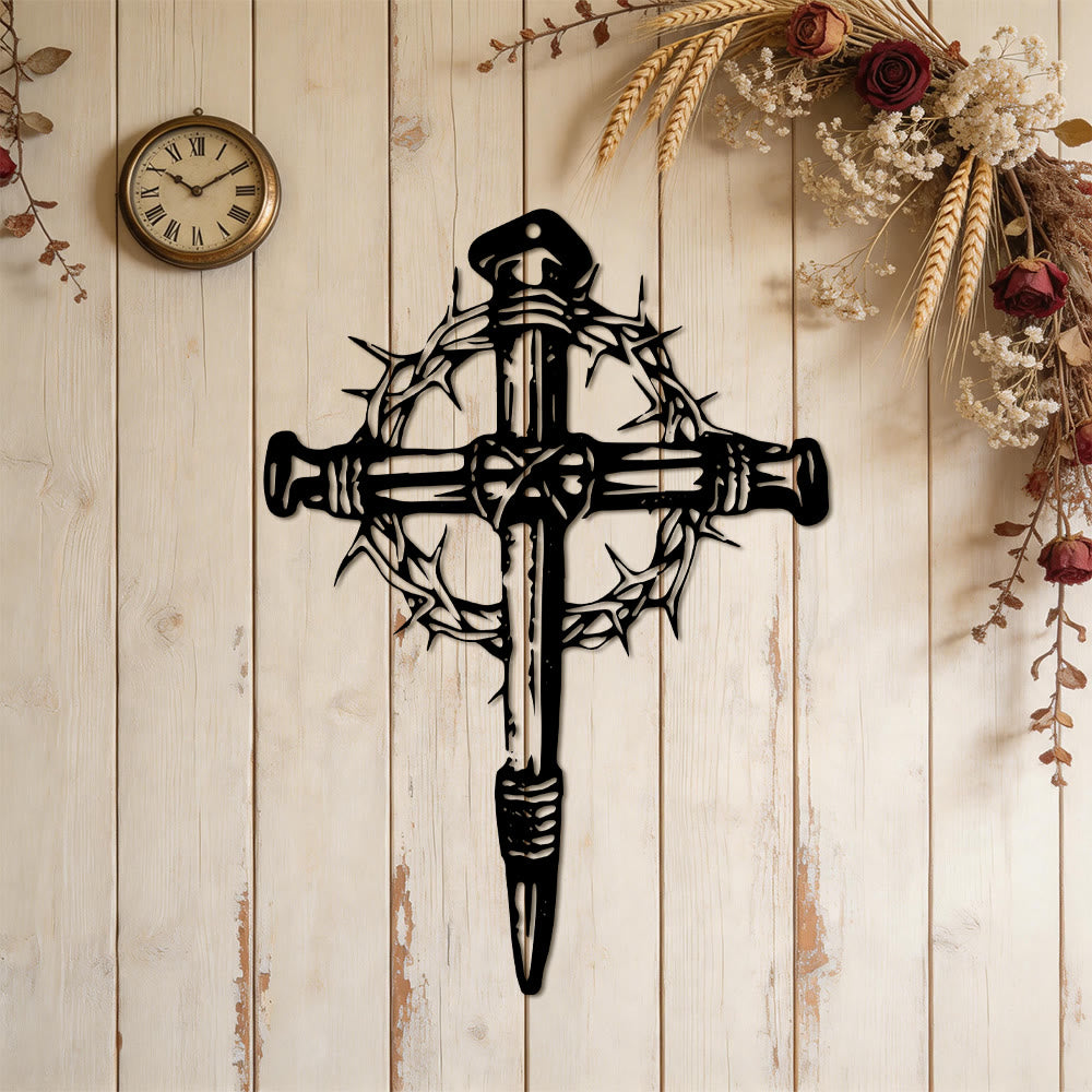Christianartworkshop Croix cloutée avec couronne d'épines, décoration murale en métal : symbole du sacrifice du Christ - image 6