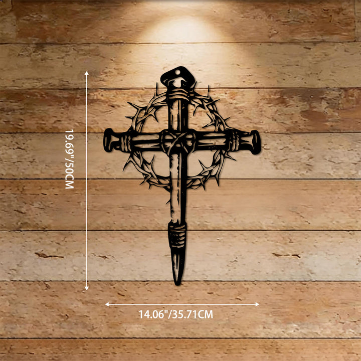 Christianartworkshop Croix cloutée avec couronne d'épines, décoration murale en métal : symbole du sacrifice du Christ - 14,06''*19,69''*0,047''/35,71cm*50cm*0,12cm - image 9