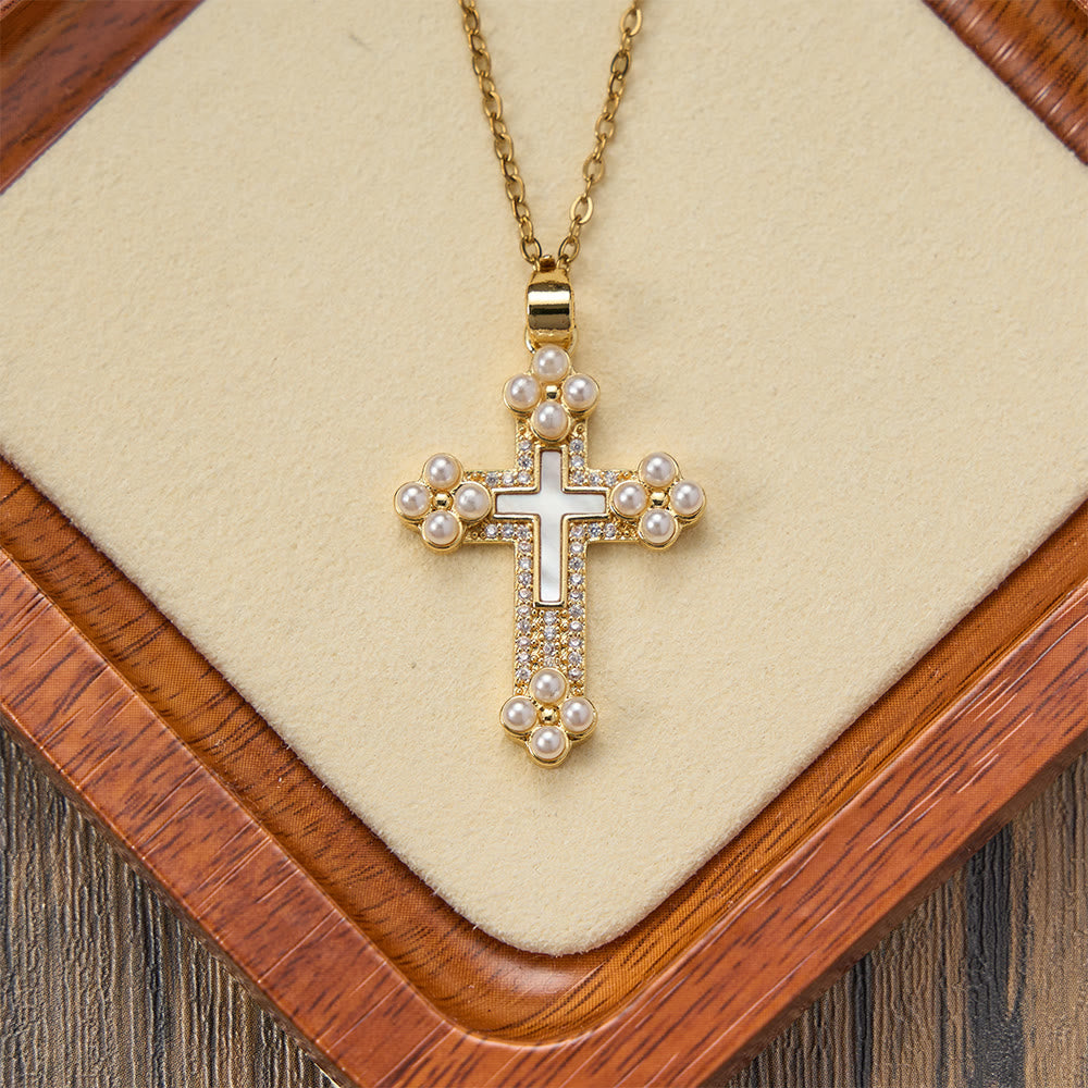 Christianartworkshop Collier pendentif croix raffiné orné de nacre, de zircon et de perles - image 2