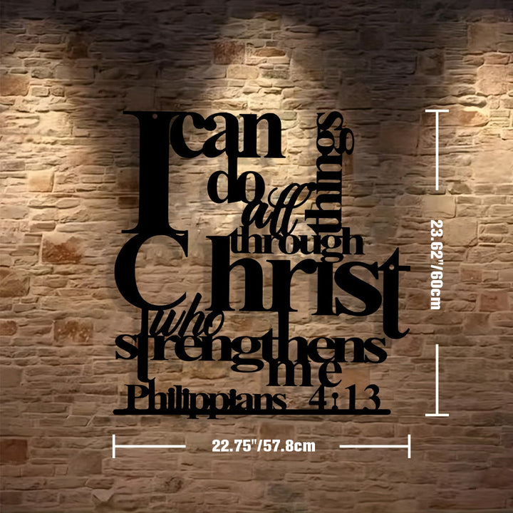 Christianartworkshop Philippiens 4:13 Je peux tout faire Décoration murale en métal : La force du Christ pour vos murs - 22,75 po × 23,62 po × 0,06 po / 57,8 × 60 × 0,15 cm - Noir - image 9