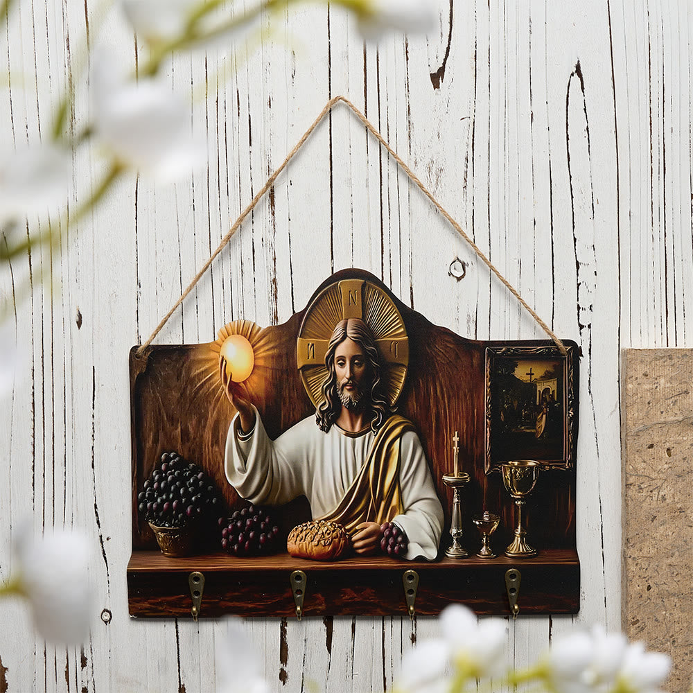Christianartworkshop Crèche / Sainte Famille / Jésus / Porte-clés mural avec cadre vintage - Jésus avec lumière et nourriture - image 1