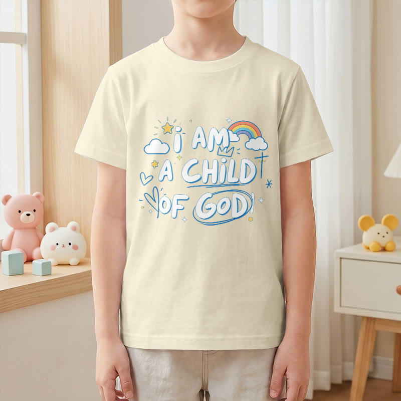 Christianartworkshop T-shirt enfant fantaisiste avec nuage et croix et l'inscription « Je suis un enfant de Dieu » - image 23