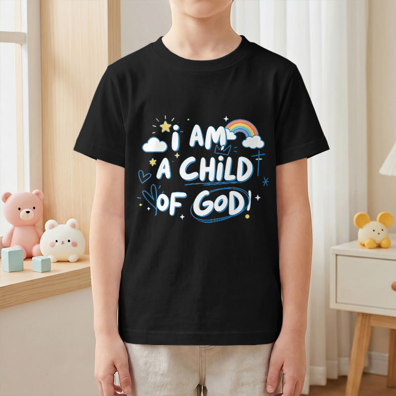 Christianartworkshop T-shirt enfant fantaisiste avec nuage et croix et l'inscription « Je suis un enfant de Dieu » - image 26