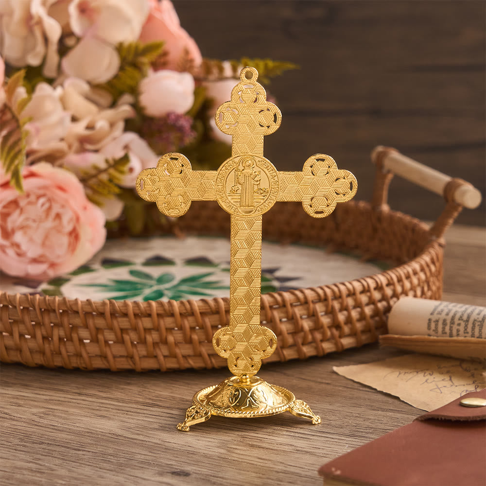Christianartworkshop Crucifix de Saint Benoît orné, finition dorée et perles : symbole de protection divine - image 7