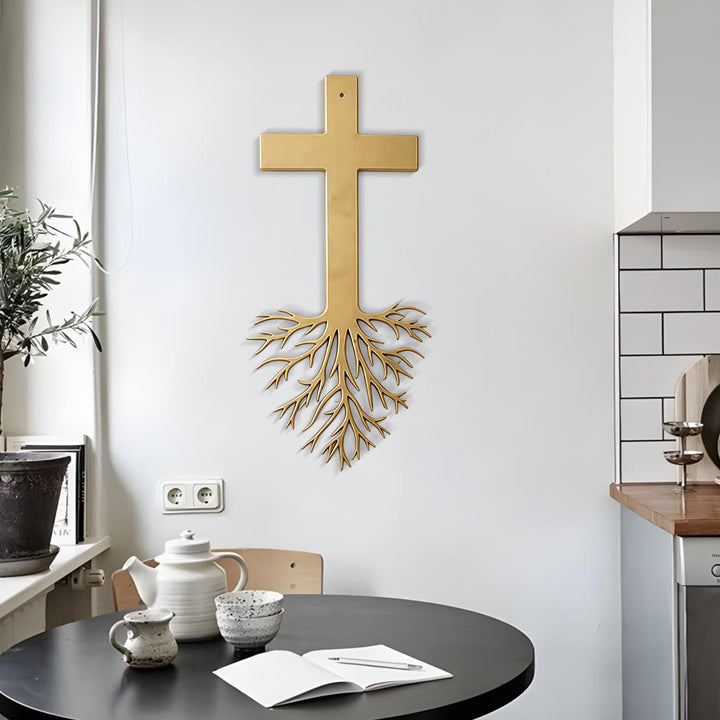 Christianartworkshop Croix moderne avec racines, décoration murale en métal : un puissant symbole de foi grandissante - image 2