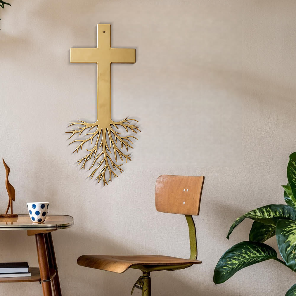 Christianartworkshop Croix moderne avec racines, décoration murale en métal : un puissant symbole de foi grandissante - image 5