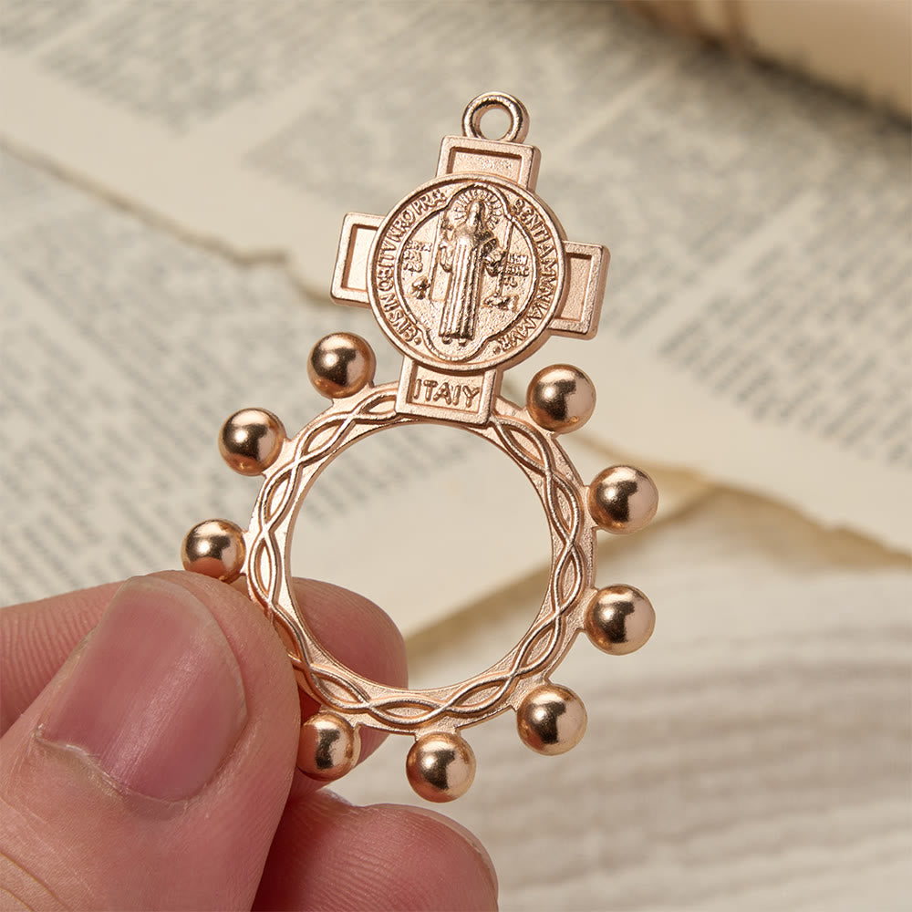 Christianartworkshop Chapelet de Saint Benoît avec cadre en forme d'auréole perlée : un symbole de protection divine - Saint Benoît - Lot de 10 pièces - image 0