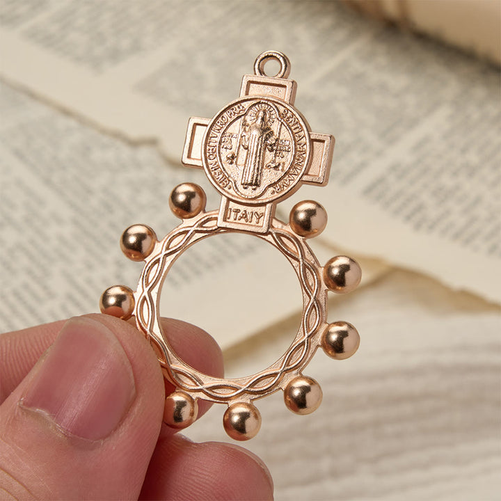 Christianartworkshop Chapelet de Saint Benoît avec cadre en forme d'auréole perlée : un symbole de protection divine - Saint Benoît - Lot de 10 pièces - image 0