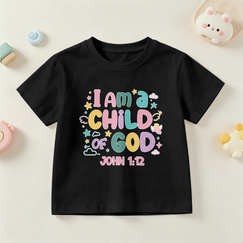 Christianartworkshop T-shirt enfant « Je suis enfant de Dieu » avec un ange et une étoile décoratifs (Jean 1:12) - Noir - US/UK/AU 14, EU170 - image 0