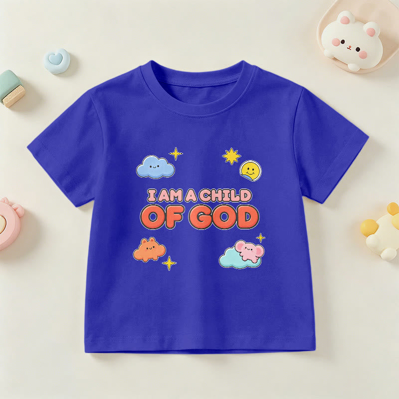 Christianartworkshop T-shirt enfant « Je suis un enfant de Dieu » avec un nuage souriant et un soleil fantaisistes - Bleu - US/UK/AU 14, EU170 - image 3