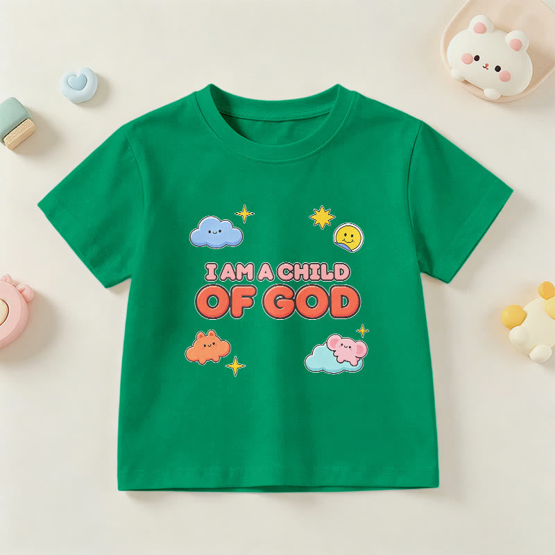 Christianartworkshop T-shirt enfant « Je suis un enfant de Dieu » avec un nuage souriant et un soleil fantaisistes - Vert - US/UK/AU 14, EU170 - image 15
