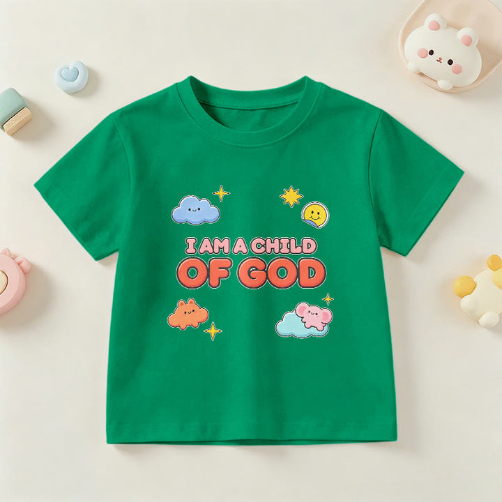 Christianartworkshop T-shirt enfant « Je suis un enfant de Dieu » avec un nuage souriant et un soleil fantaisistes - Vert - US/UK/AU 14, EU170 - image 15