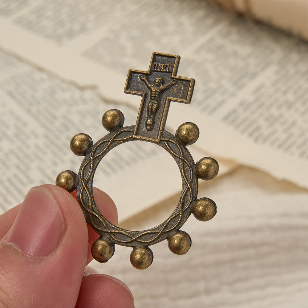 Christianartworkshop Chapelet crucifix bicolore avec Jésus en relief et auréole de perles : un rappel de la grâce divine - Bronze - Lot de 10 pièces - image 0