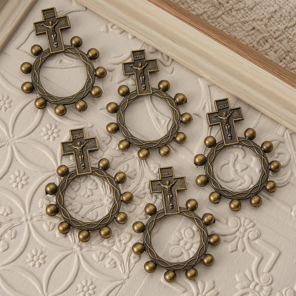 Christianartworkshop Chapelet crucifix bicolore avec Jésus en relief et auréole de perles : un rappel de la grâce divine - image 1