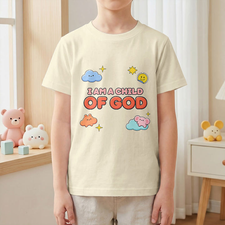 Christianartworkshop T-shirt enfant « Je suis un enfant de Dieu » avec un nuage souriant et un soleil fantaisistes - image 22