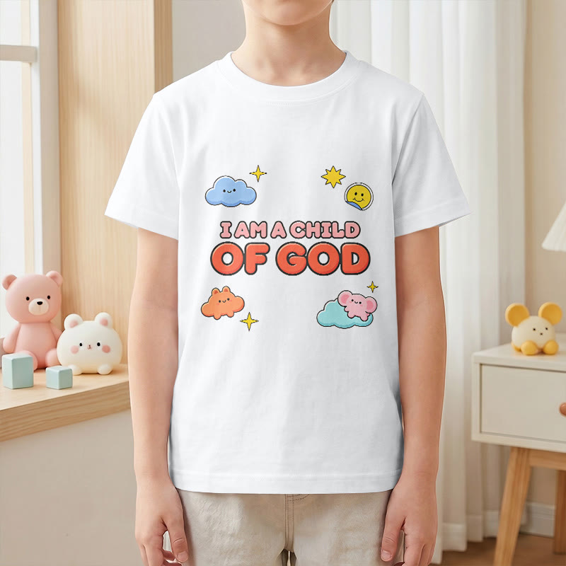 Christianartworkshop T-shirt enfant « Je suis un enfant de Dieu » avec un nuage souriant et un soleil fantaisistes - image 1