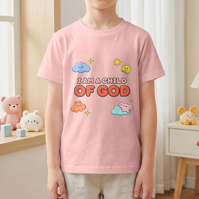 Christianartworkshop T-shirt enfant « Je suis un enfant de Dieu » avec un nuage souriant et un soleil fantaisistes - image 13