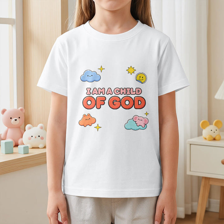 Christianartworkshop T-shirt enfant « Je suis un enfant de Dieu » avec un nuage souriant et un soleil fantaisistes - image 2