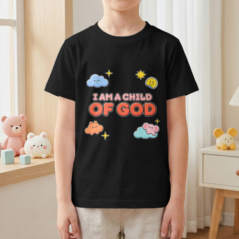 Christianartworkshop T-shirt enfant « Je suis un enfant de Dieu » avec un nuage souriant et un soleil fantaisistes - image 25