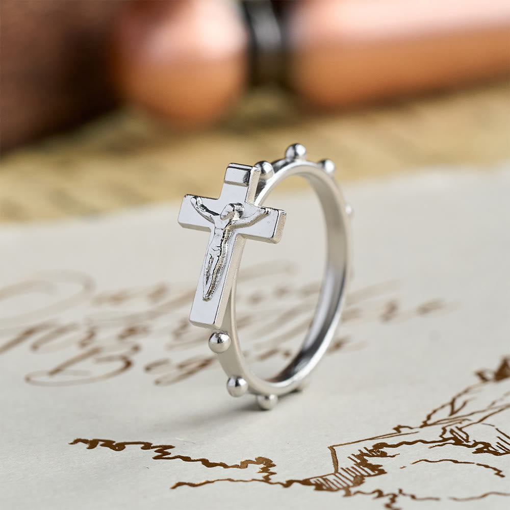 Bague chapelet classique Christianartworkshop avec crucifix et bracelet de prière perlé continu : un emblème intemporel de dévotion - image 2