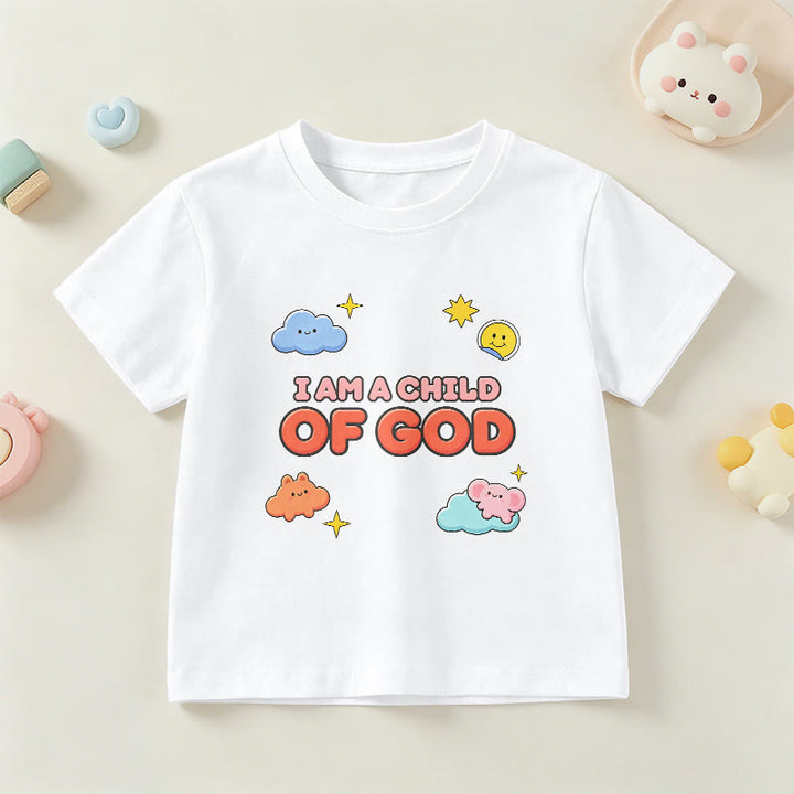 Christianartworkshop T-shirt enfant « Je suis un enfant de Dieu » avec un nuage souriant et un soleil fantaisistes - Blanc - US/UK/AU 14, EU170 - image 0