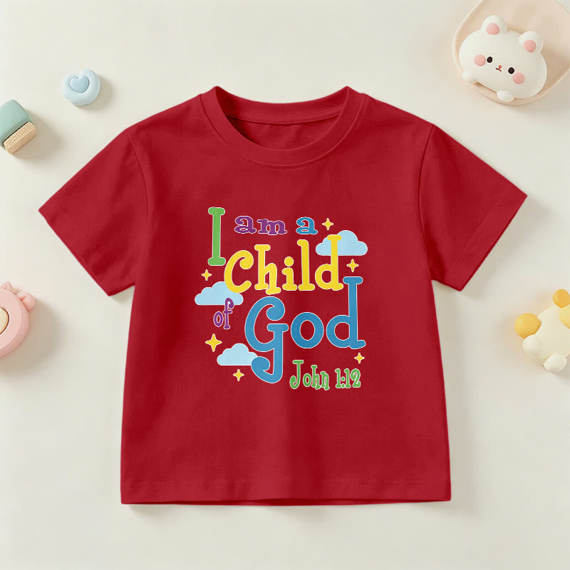 Christianartworkshop T-shirt enfant « Je suis enfant de Dieu » avec un nuage et une étoile fantaisistes et inspirants (Jean 1:12) - Rouge - US/UK/AU 14, EU170 - image 0
