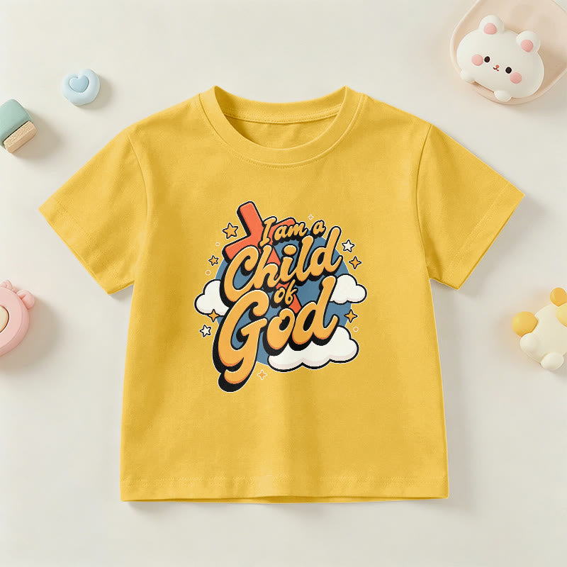Christianartworkshop T-shirt enfant « Je suis un enfant de Dieu » avec croix et nuage décoratifs - Jaune - US/UK/AU 14, EU170 - image 0