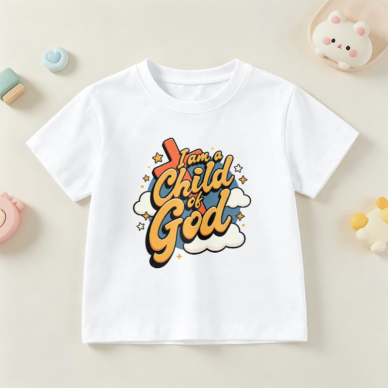 Christianartworkshop T-shirt enfant « Je suis un enfant de Dieu » avec croix et nuage décoratifs - Blanc - US/UK/AU 14, EU170 - image 3