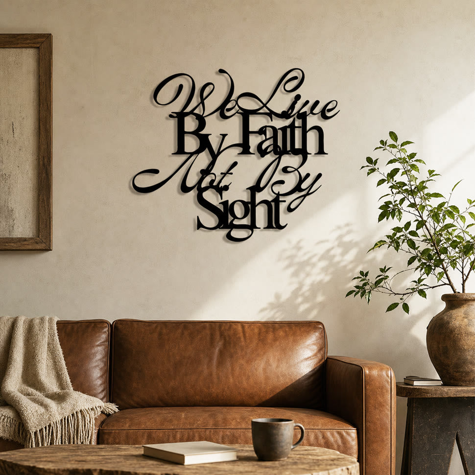 Christianartworkshop Décoration murale en métal avec inscription cursive « Nous vivons par la foi et non par la vue » : un rappel audacieux de la confiance en l’invisible - image 3