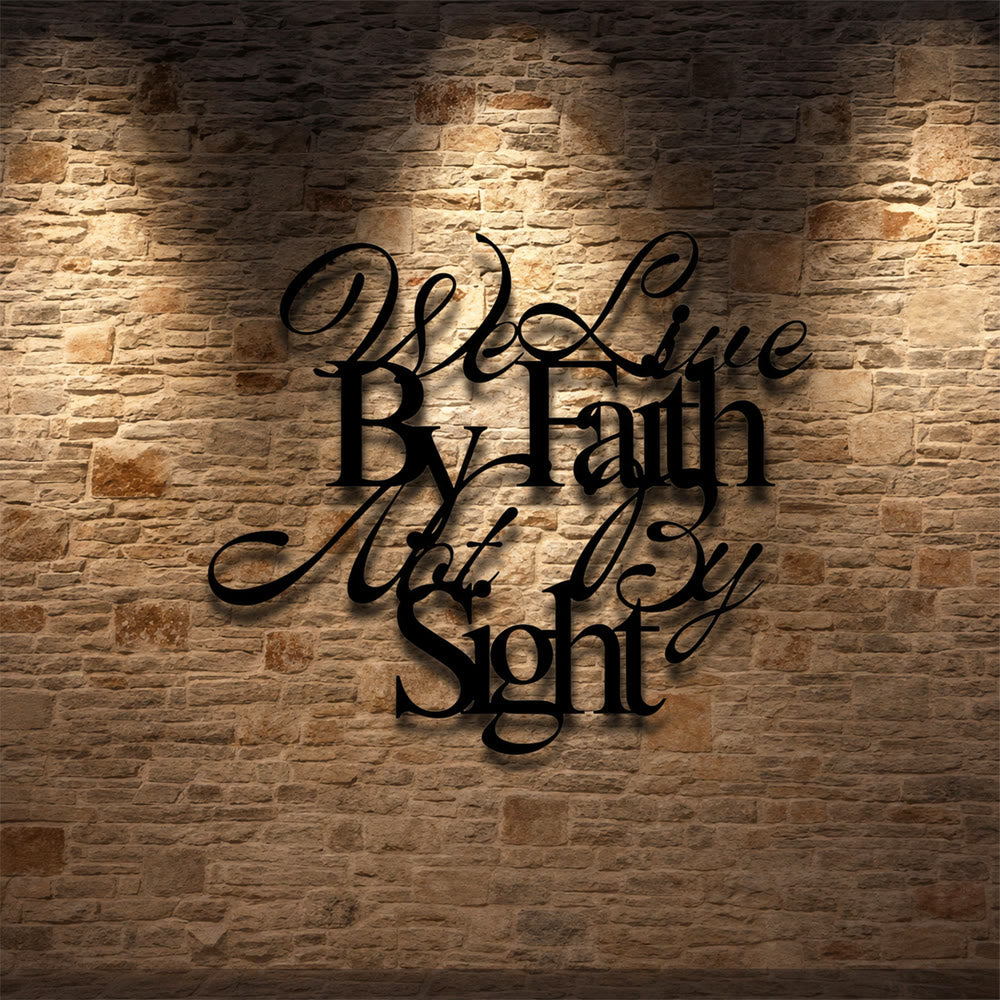 Christianartworkshop Décoration murale en métal avec inscription cursive « Nous vivons par la foi et non par la vue » : un rappel audacieux de la confiance en l’invisible - image 5
