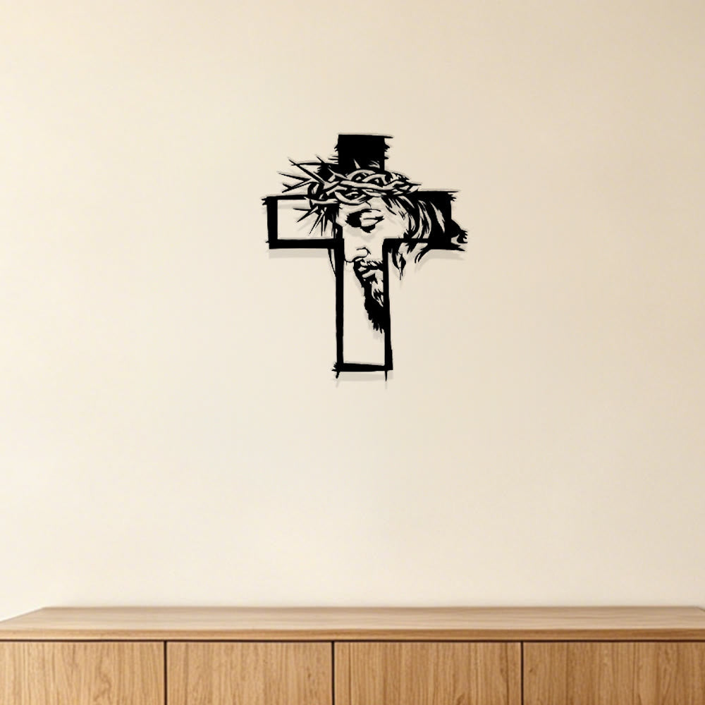 Christianartworkshop Croix avec Jésus et couronne d'épines, décoration murale en métal : un rappel saisissant de la grâce - image 1