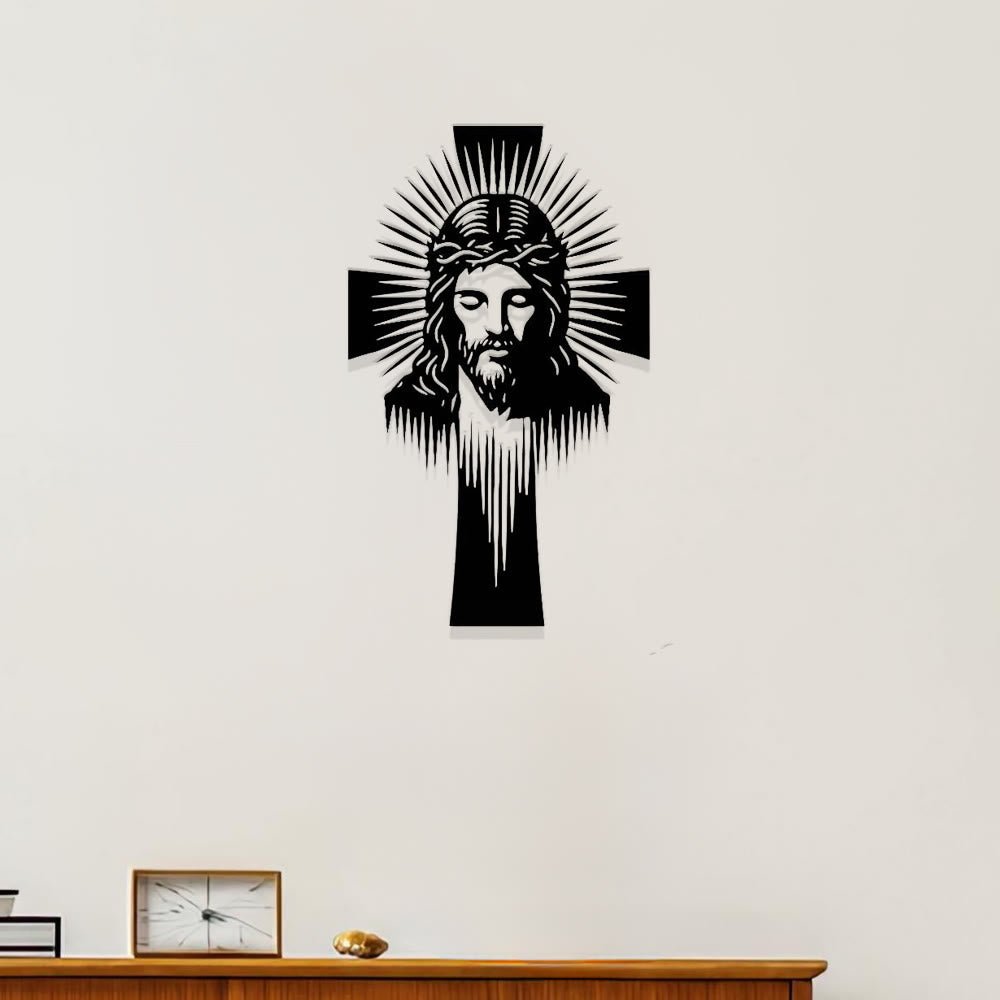 Christianartworkshop Croix de Jésus rayonnante, décoration murale en métal : symbole de lumière et de grâce divines - image 0