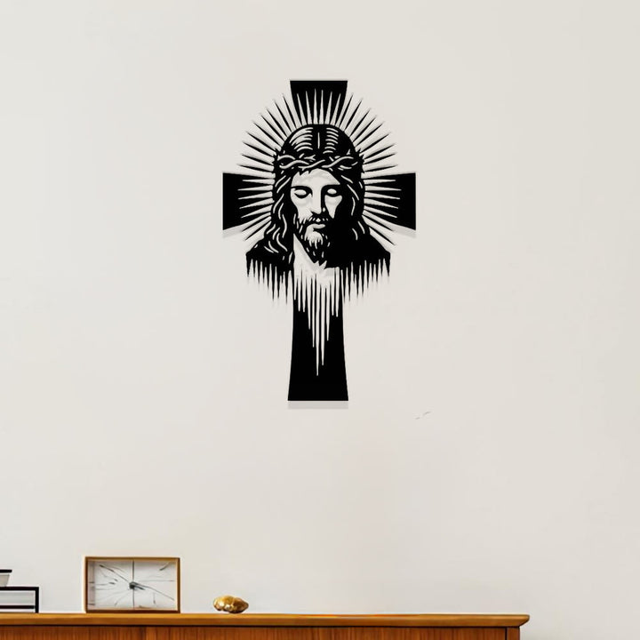 Christianartworkshop Croix de Jésus rayonnante, décoration murale en métal : symbole de lumière et de grâce divines - image 0